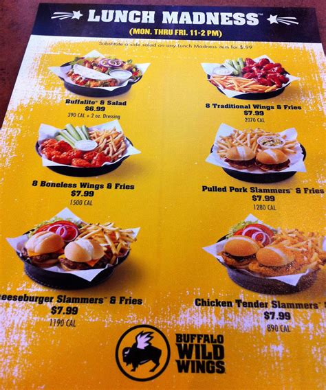 2,000 calories a day is used for general nutrition advice, but calorie needs vary. . Menu buffalo wild wings